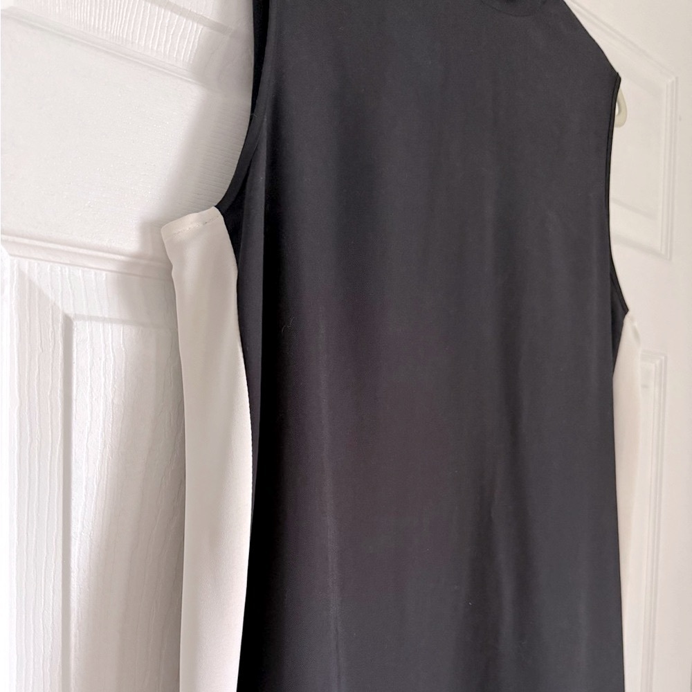 Vintage black & white tie neck sleeveless midi dress - size Large (L) - Picture 3 of 4